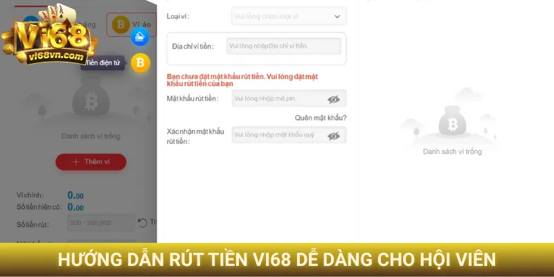 Hướng dẫn rút tiền Vi68 dễ dàng cho hội viên