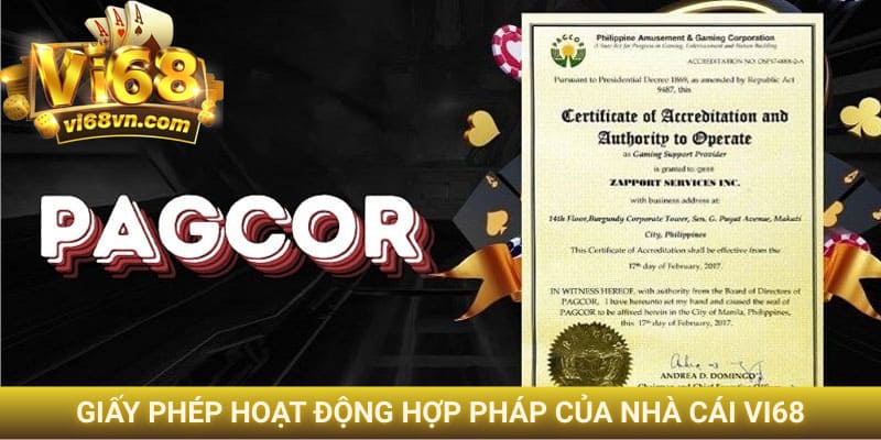 Giấy phép hoạt động hợp pháp của nhà cái Vi68 từ tổ chức quốc tế